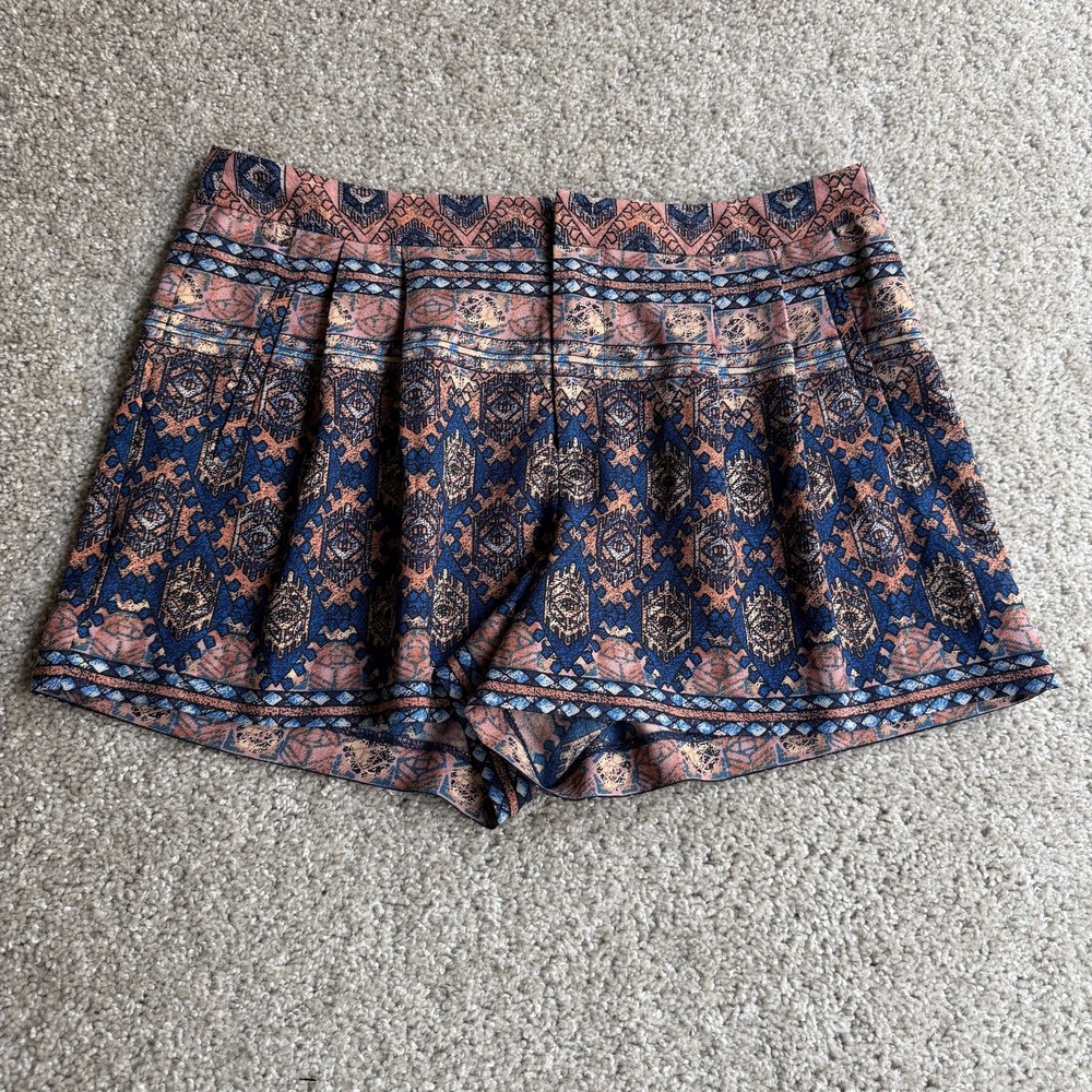 Y2K Forever 21 Boho Hot Pants Shorts Womens L Blue Pleated Lined Summer Casual